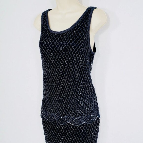 Vtg Arden B Beaded Crochet Fishnet Top & Skirt Sz M Dark Fairy Glam Goth - Picture 5 of 16